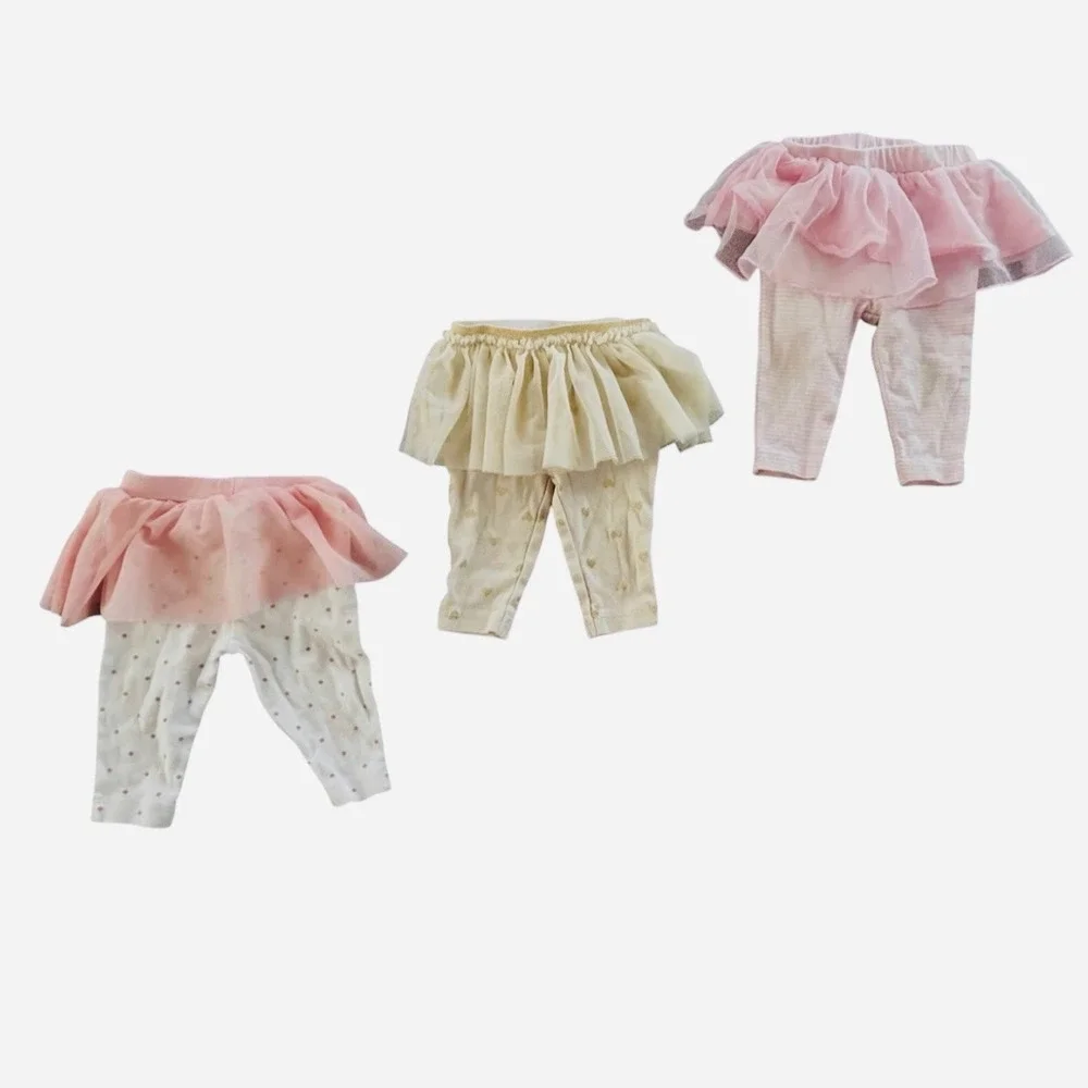 Carter's Tutu Leggings Baby Girl 3 Month Pink Cream White Hearts Dots Bundle